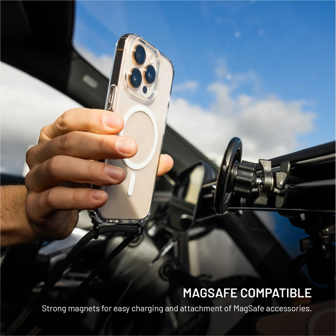Pouzdro FIXED MagPure Neck s černou šňůrkou na krk pro Apple iPhone 17 Pro