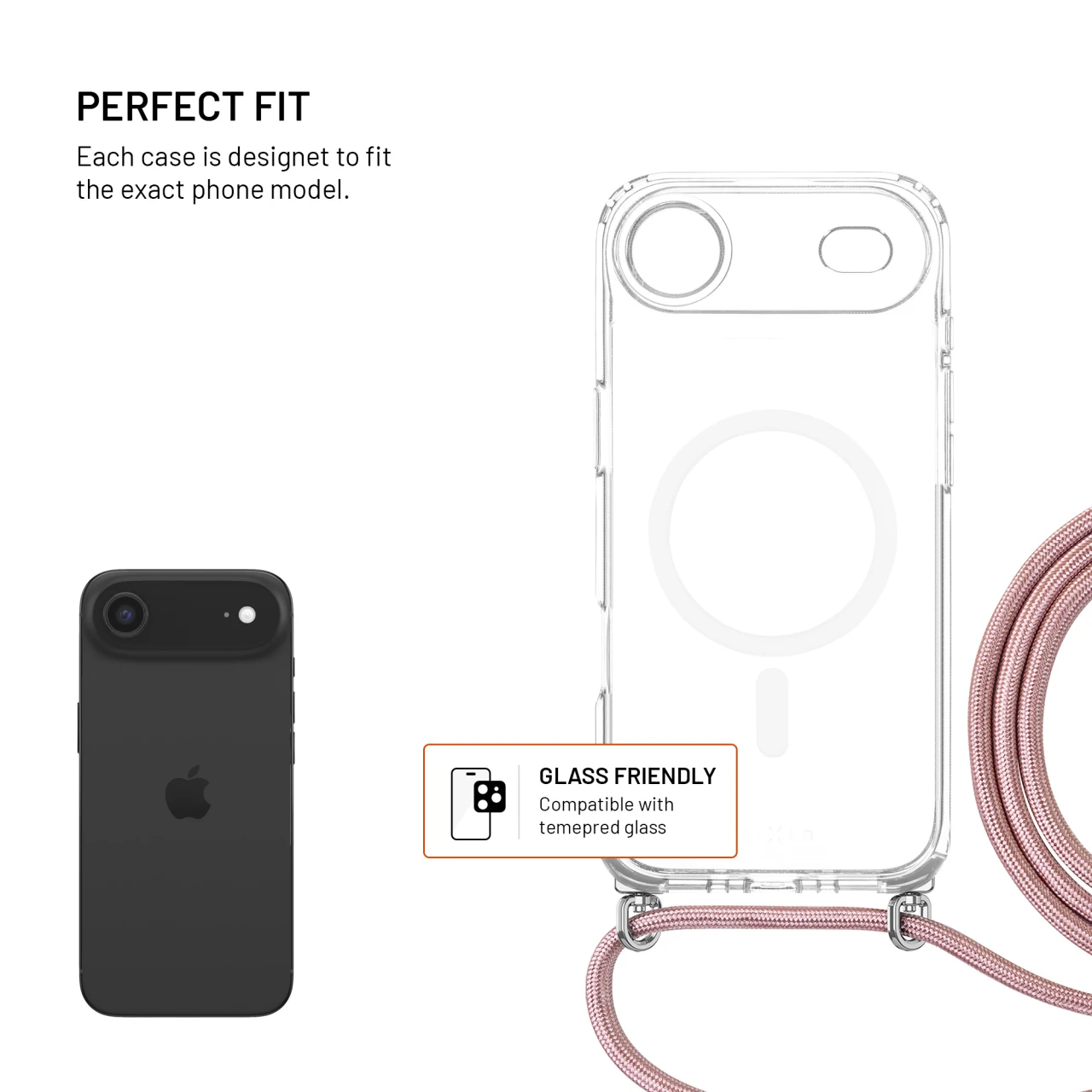 Pouzdro FIXED MagPure Neck s růžovou šňůrkou na krk pro Apple iPhone Air