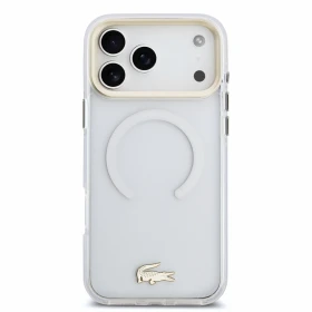 Zadní kryt Lacoste IML Shockproof Petit Pique Gold Logo MagSafe pro Apple iPhone 18 Pro Max, transparentní