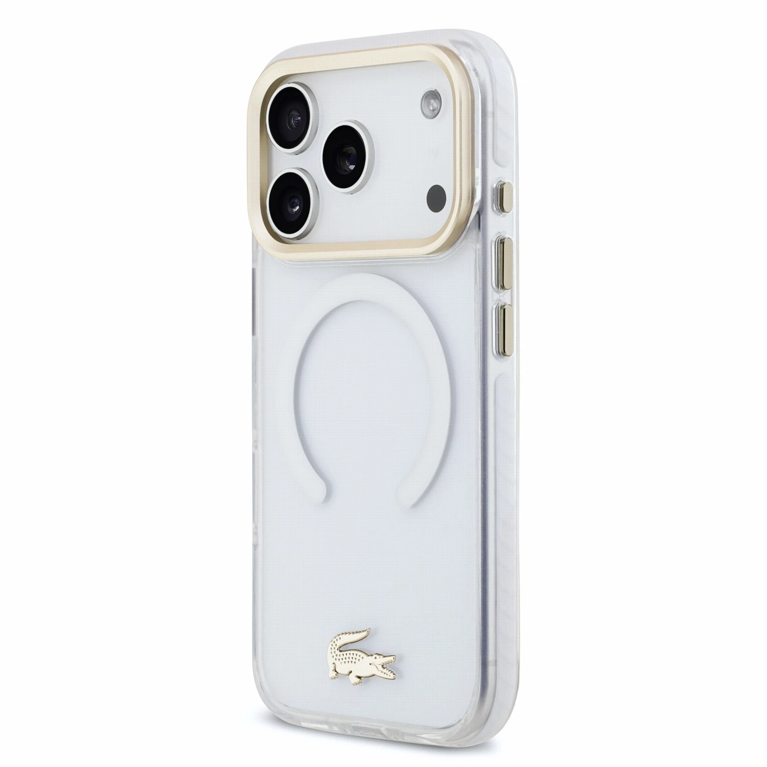Lacoste IML Shockproof Petit Pique Gold Logo MagSafe Zadní Kryt pro iPhone 18 Pro Transparent