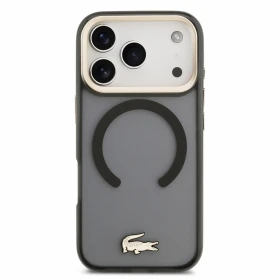 Zadní kryt Lacoste IML Shockproof Petit Pique Gold Logo MagSafe pro Apple iPhone 18 Pro, černá