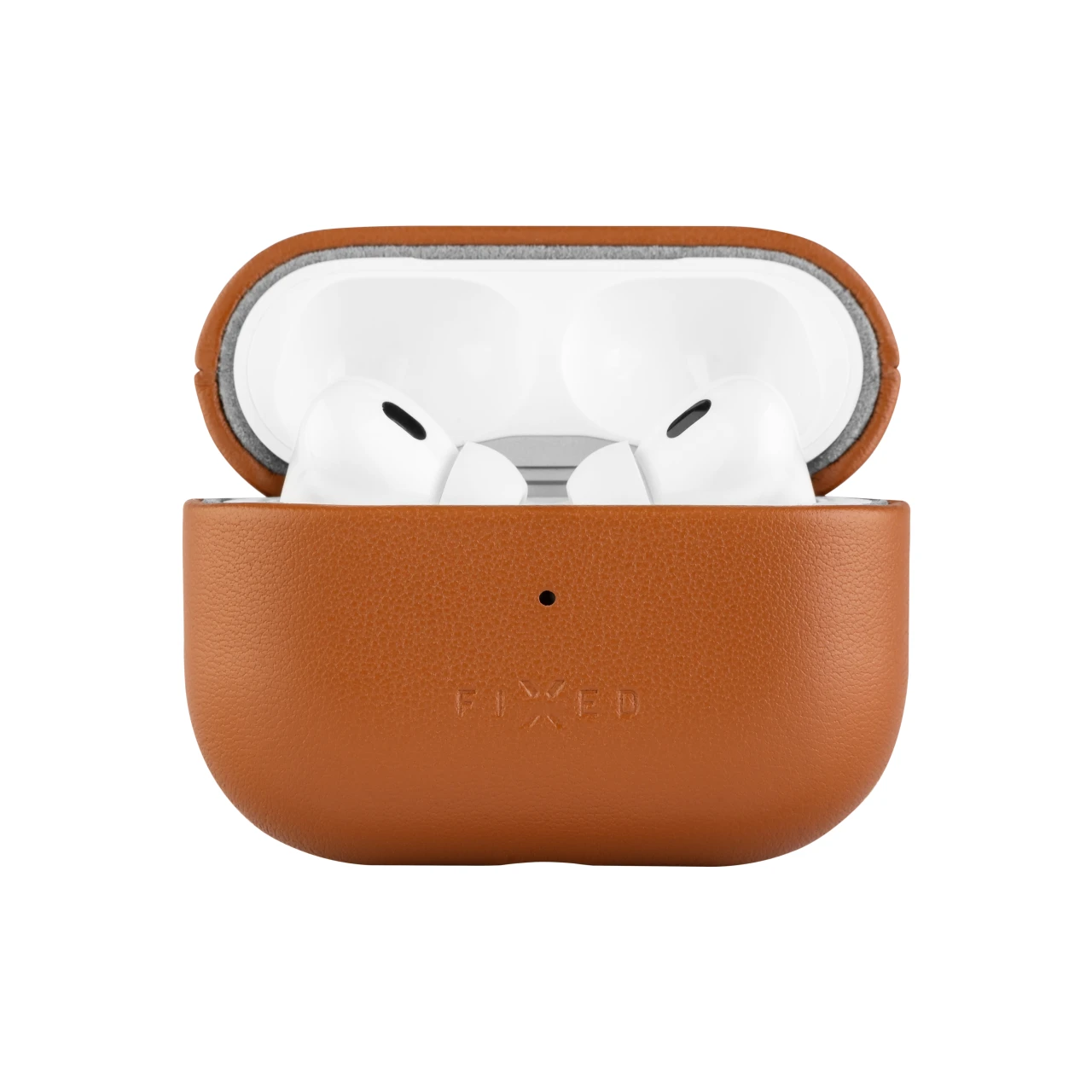 Kožené pouzdro FIXED PodsLeather s podporou MagSafe pro Apple AirPods Pro 2/Pro 2 (USB-C), hnědá