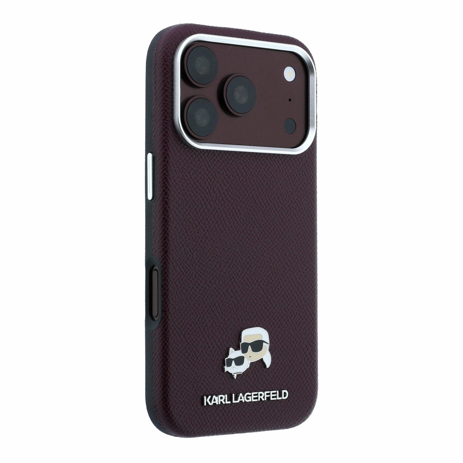 Karl Lagerfeld PU Grained Semi Wrap K&CH Heads Magsafe Zadní Kryt pro iPhone 18 Pro Burgundy