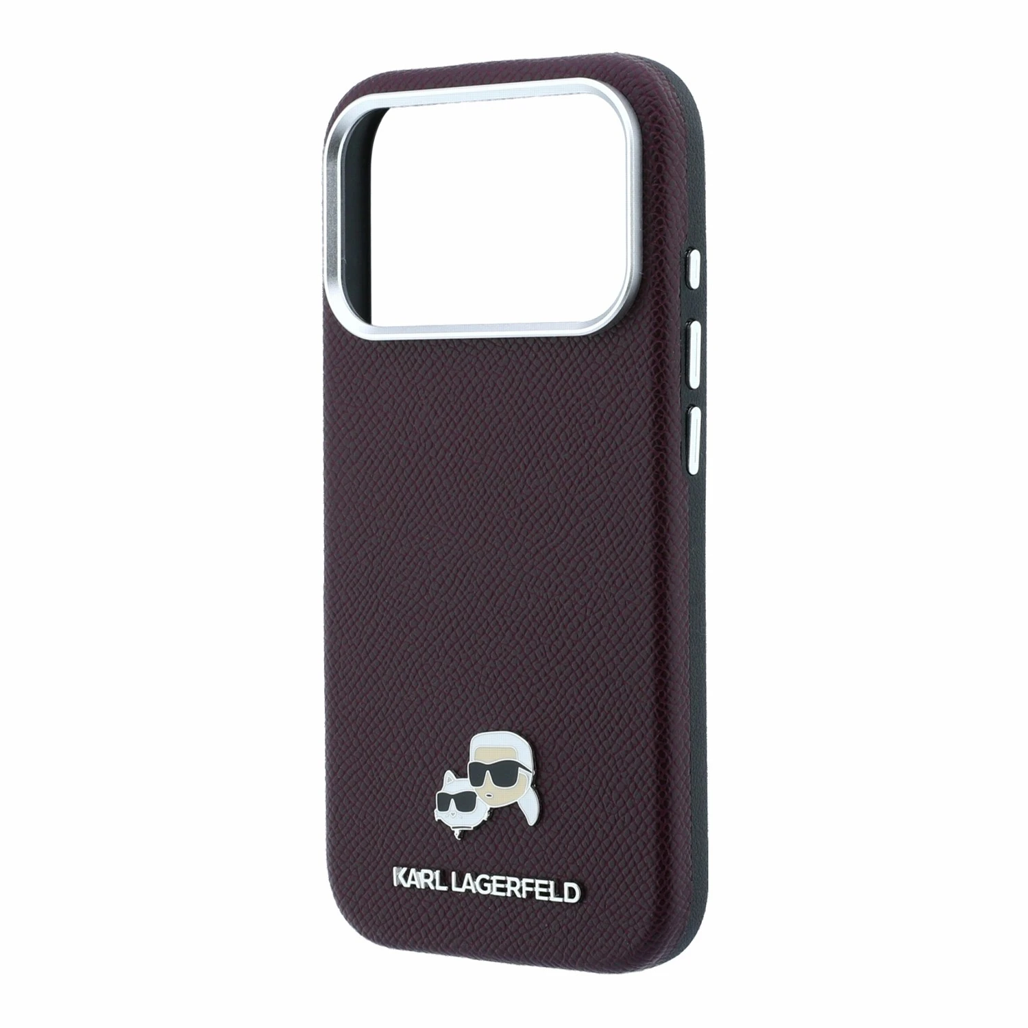 Karl Lagerfeld PU Grained Semi Wrap K&CH Heads Magsafe Zadní Kryt pro iPhone 18 Pro Burgundy