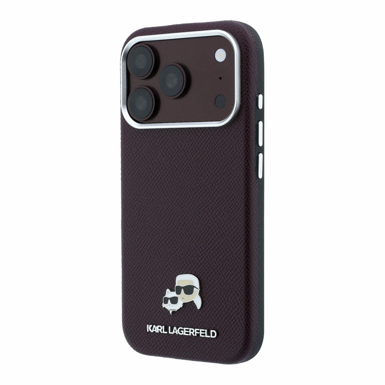Karl Lagerfeld PU Grained Semi Wrap K&CH Heads Magsafe Zadní Kryt pro iPhone 18 Pro Max Burgundy
