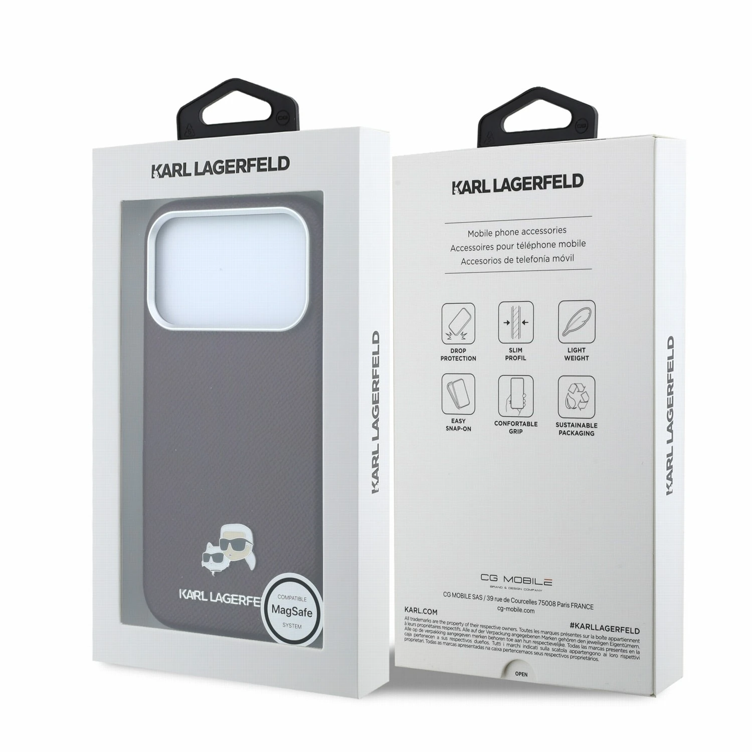 Karl Lagerfeld PU Grained Semi Wrap K&CH Heads Magsafe Zadní Kryt pro iPhone 18 Pro Max Burgundy