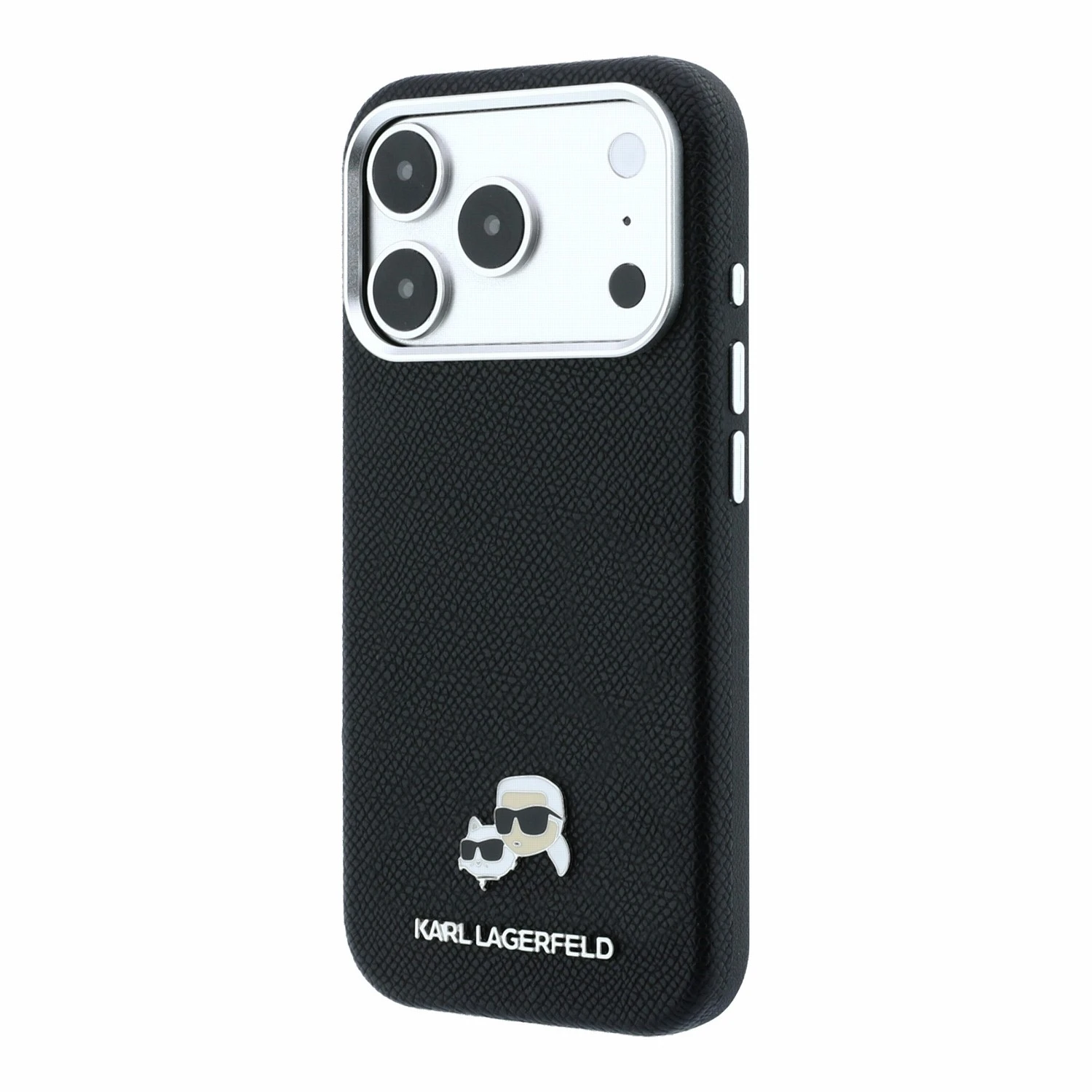 Karl Lagerfeld PU Grained Semi Wrap K&CH Heads Magsafe Zadní Kryt pro iPhone 18 Pro Max Black