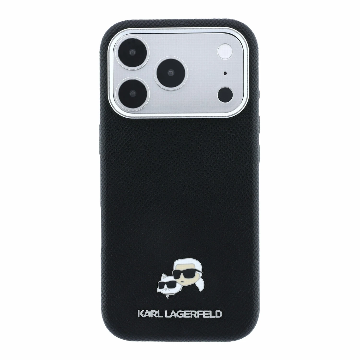 Karl Lagerfeld PU Grained Semi Wrap K&CH Heads Magsafe Zadní Kryt pro iPhone 18 Pro Max Black