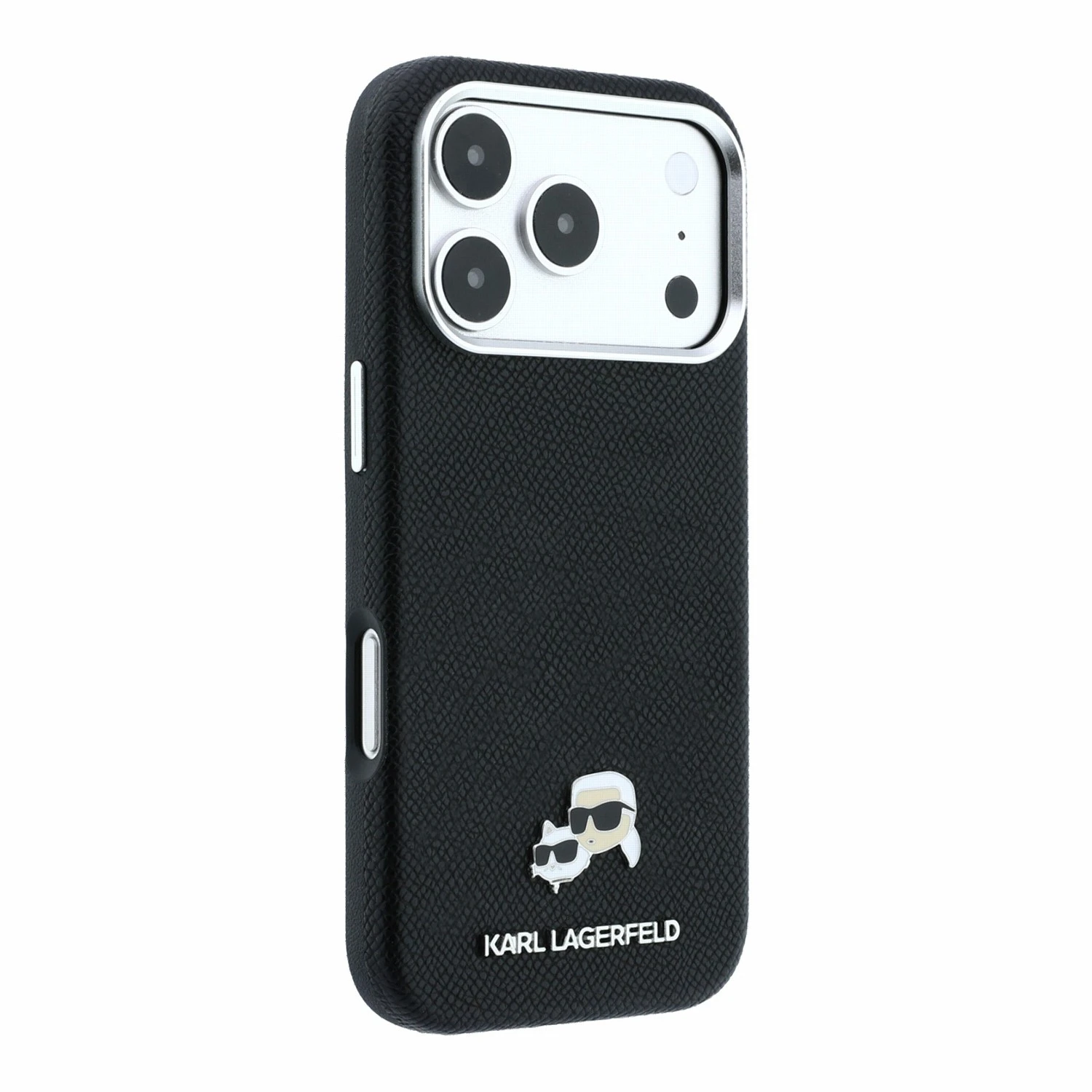 Karl Lagerfeld PU Grained Semi Wrap K&CH Heads Magsafe Zadní Kryt pro iPhone 18 Pro Max Black