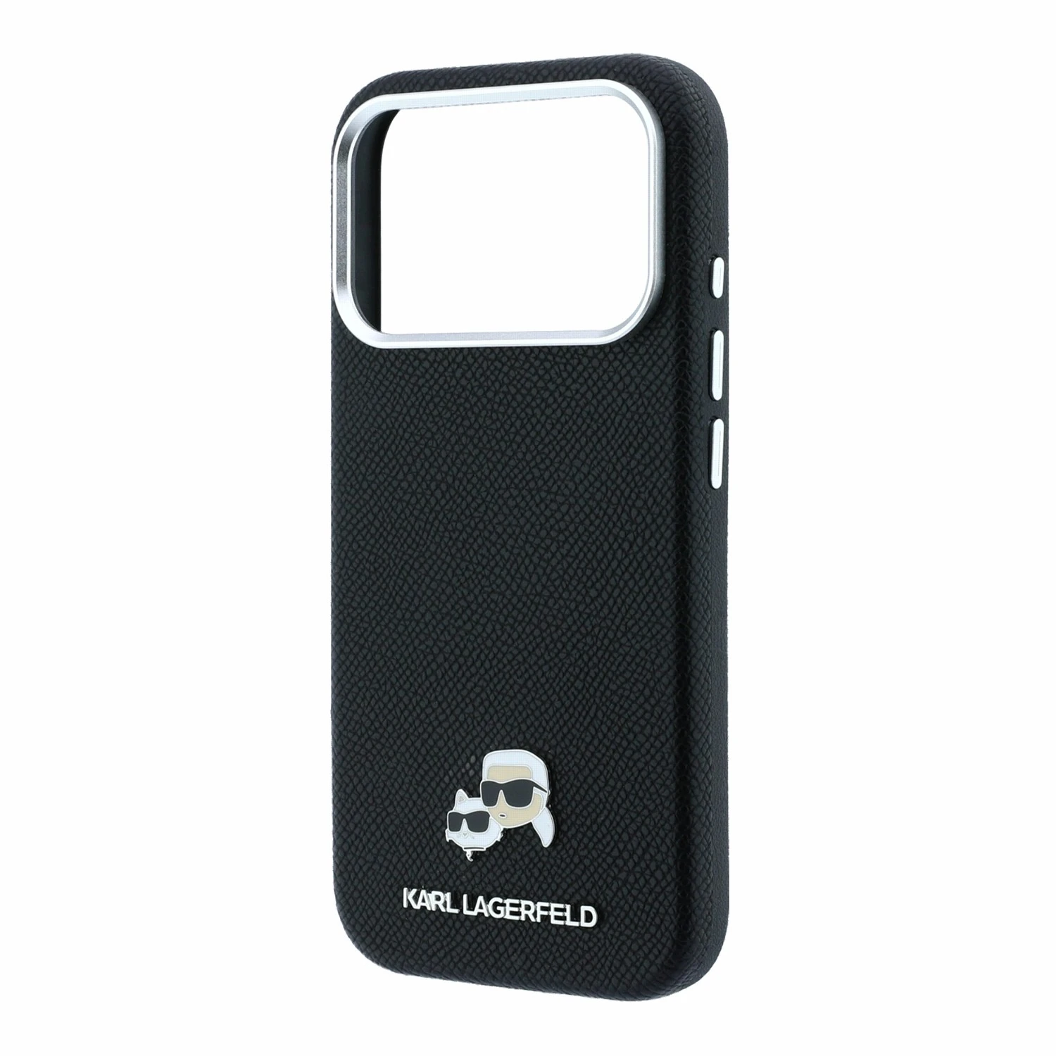 Karl Lagerfeld PU Grained Semi Wrap K&CH Heads Magsafe Zadní Kryt pro iPhone 18 Pro Max Black