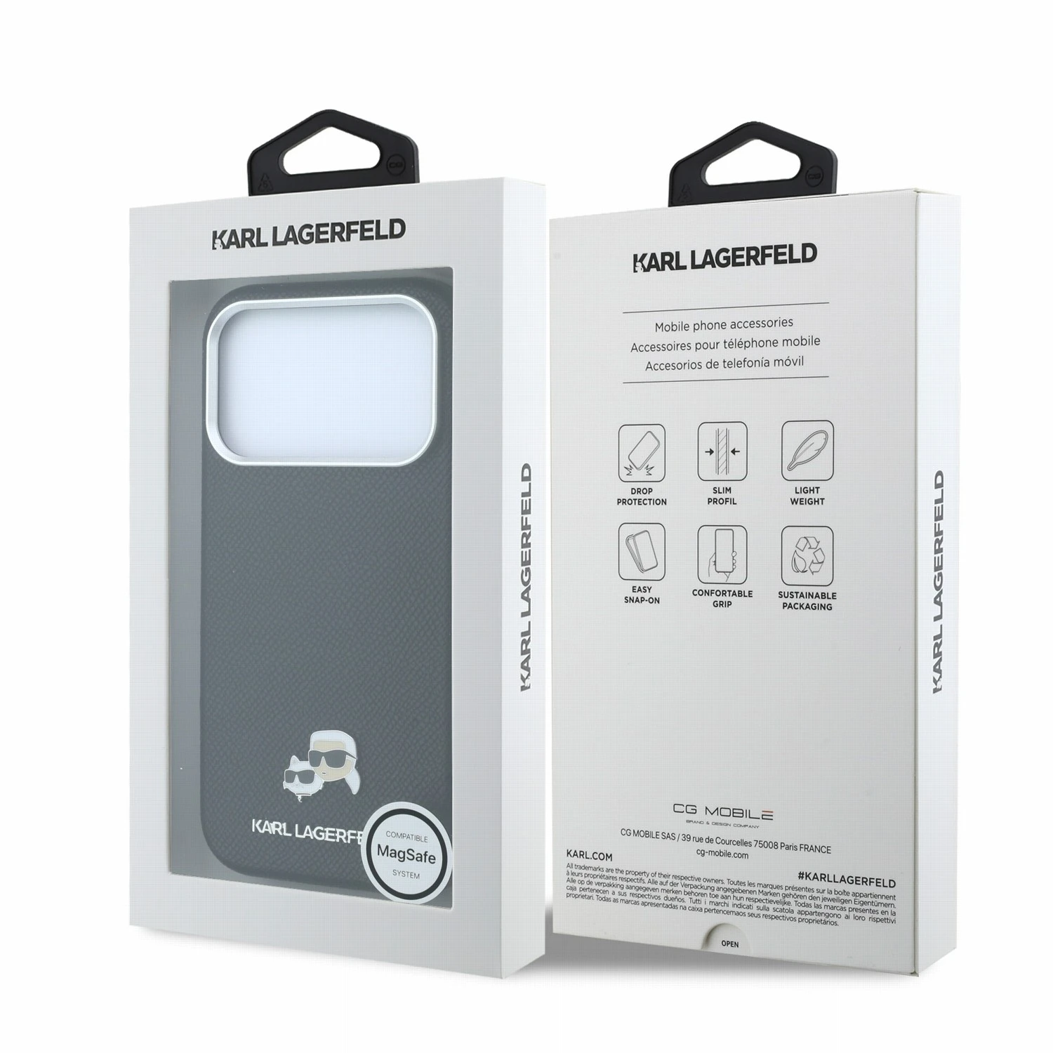 Karl Lagerfeld PU Grained Semi Wrap K&CH Heads Magsafe Zadní Kryt pro iPhone 18 Pro Max Black