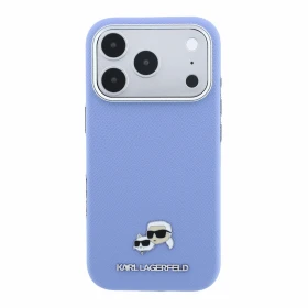 Zadní kryt Karl Lagerfeld PU Grained Semi Wrap K&CH Heads Magsafe pro Apple iPhone 18 Pro, modrá