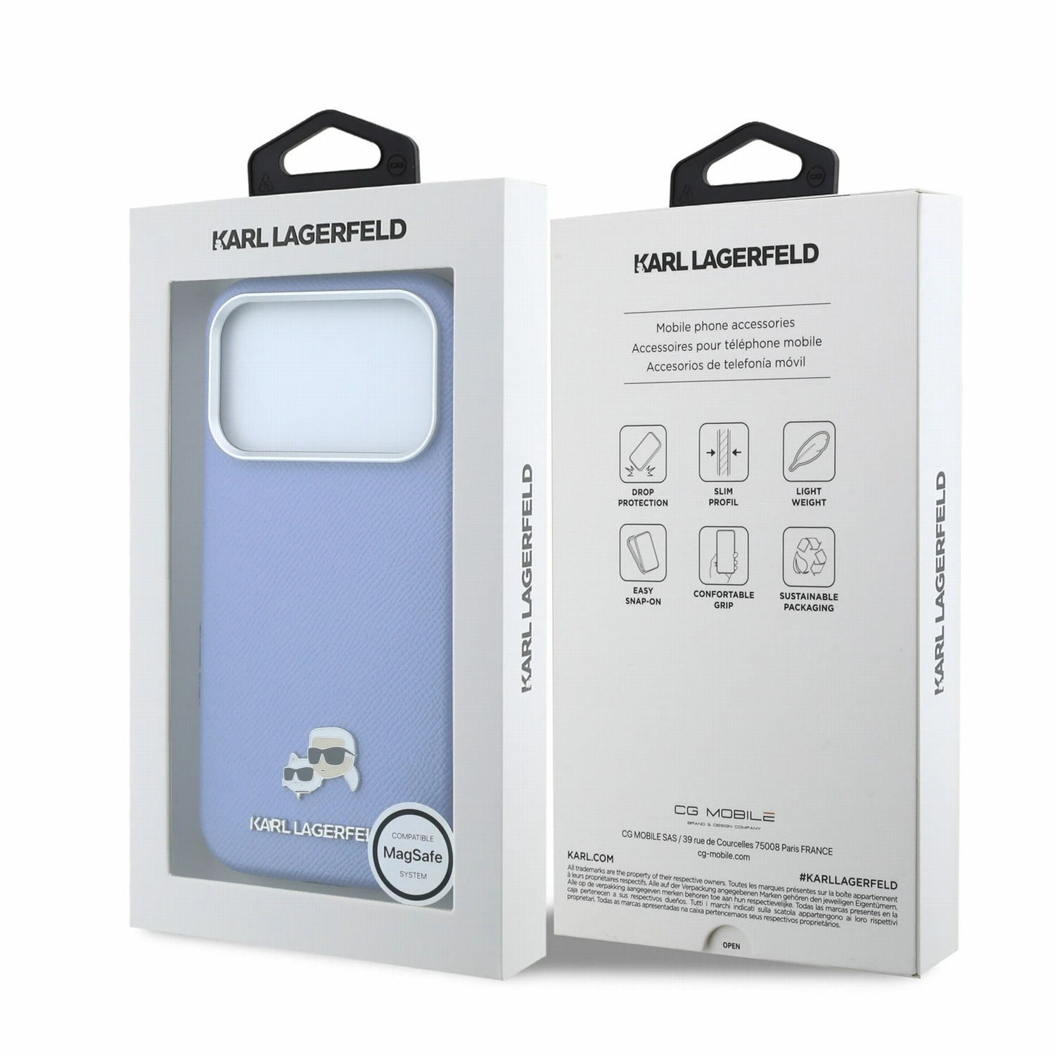 Karl Lagerfeld PU Grained Semi Wrap K&CH Heads Magsafe Zadní Kryt pro iPhone 18 Pro Blue
