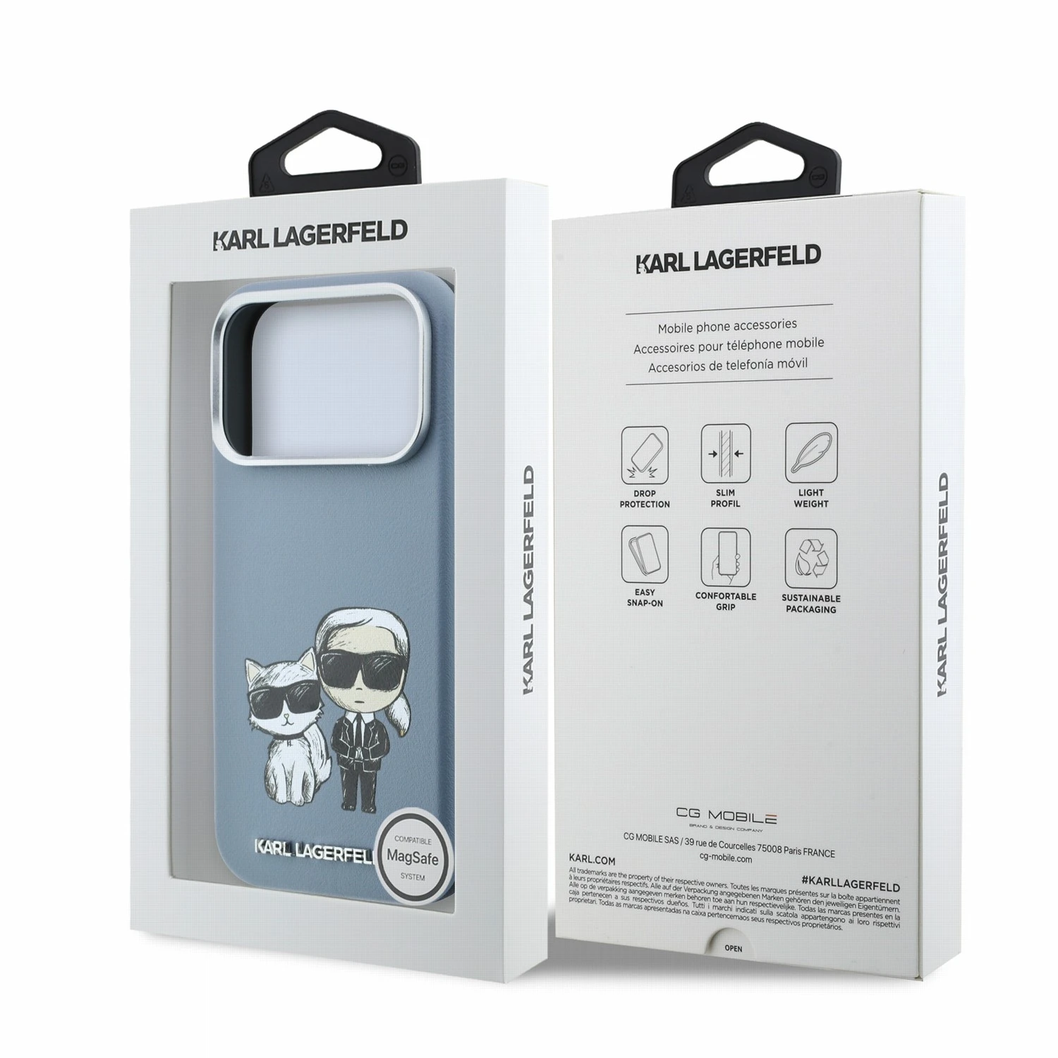 Karl Lagerfeld PU Semi Wrap Smooth Sketch Bodies Magsafe Zadní Kryt pro iPhone 18 Pro Max Blue 