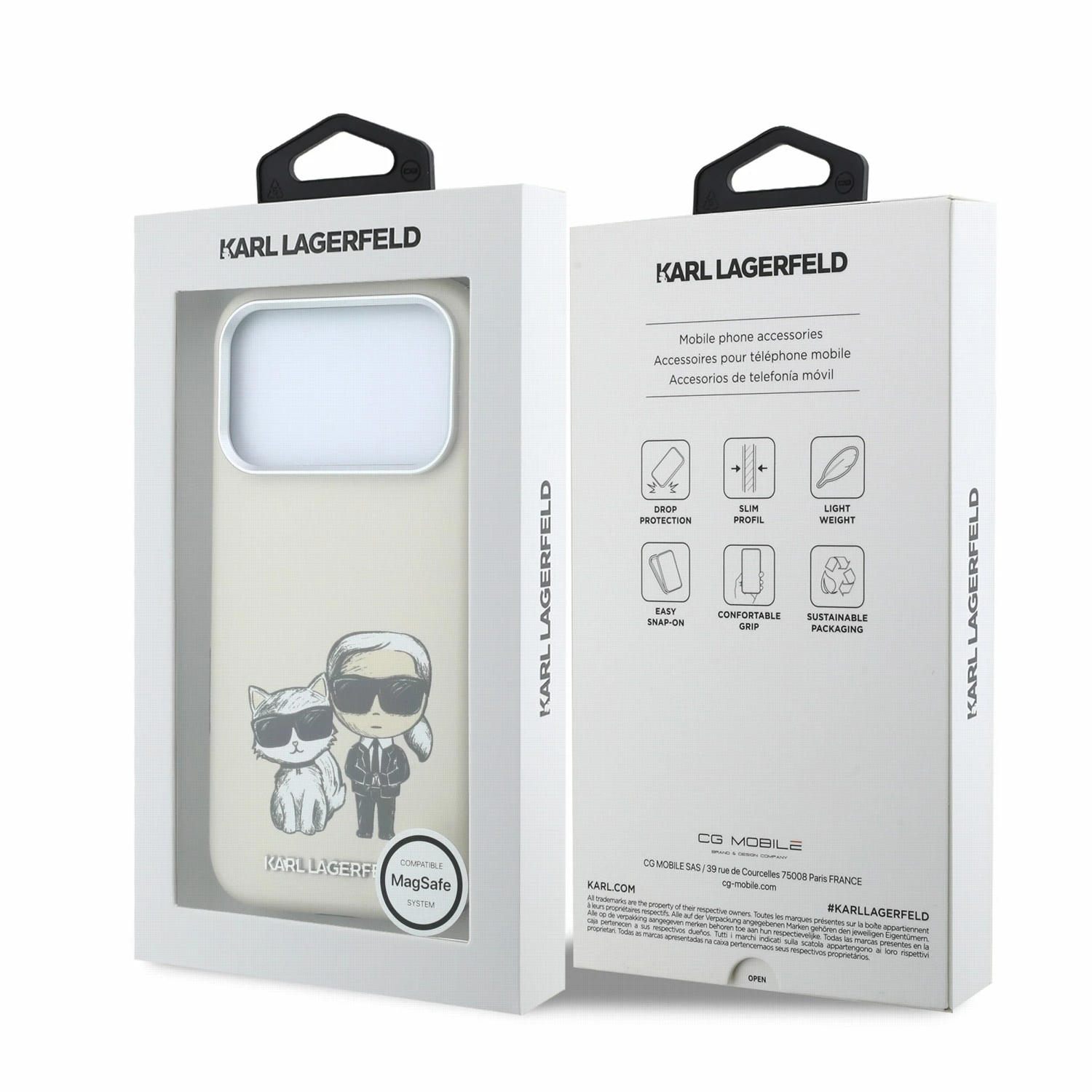 Karl Lagerfeld PU Semi Wrap Smooth Sketch Bodies Magsafe Zadní Kryt pro iPhone 18 Pro Beige