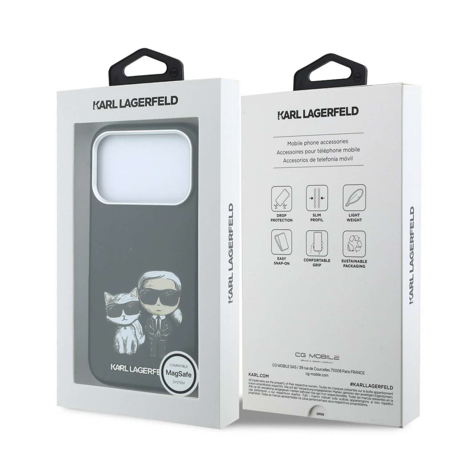 Karl Lagerfeld PU Semi Wrap Smooth Sketch Bodies Magsafe Zadní Kryt pro iPhone 18 Pro Max Black