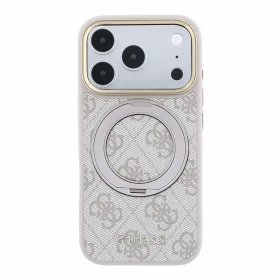 Zadní kryt Guess PU 4G Ring Stand MagSafe pro Apple iPhone 18 Pro Max, růžová