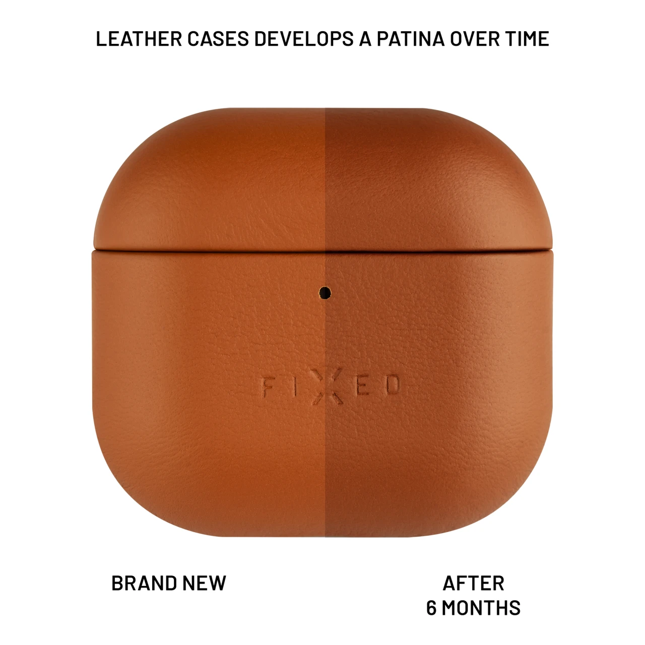 Kožené pouzdro FIXED PodsLeather pro Apple AirPods 4, hnědá