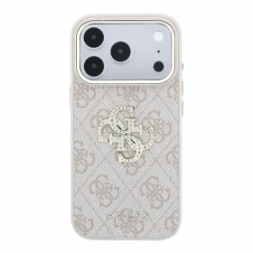 Zadní kryt Guess PU 4G Strass Metal Logo pro Apple iPhone 18 Pro Max, růžová