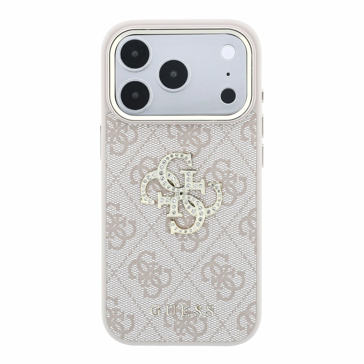 Guess PU 4G Strass Metal Logo Zadní Kryt pro iPhone 18 Pro Max Pink