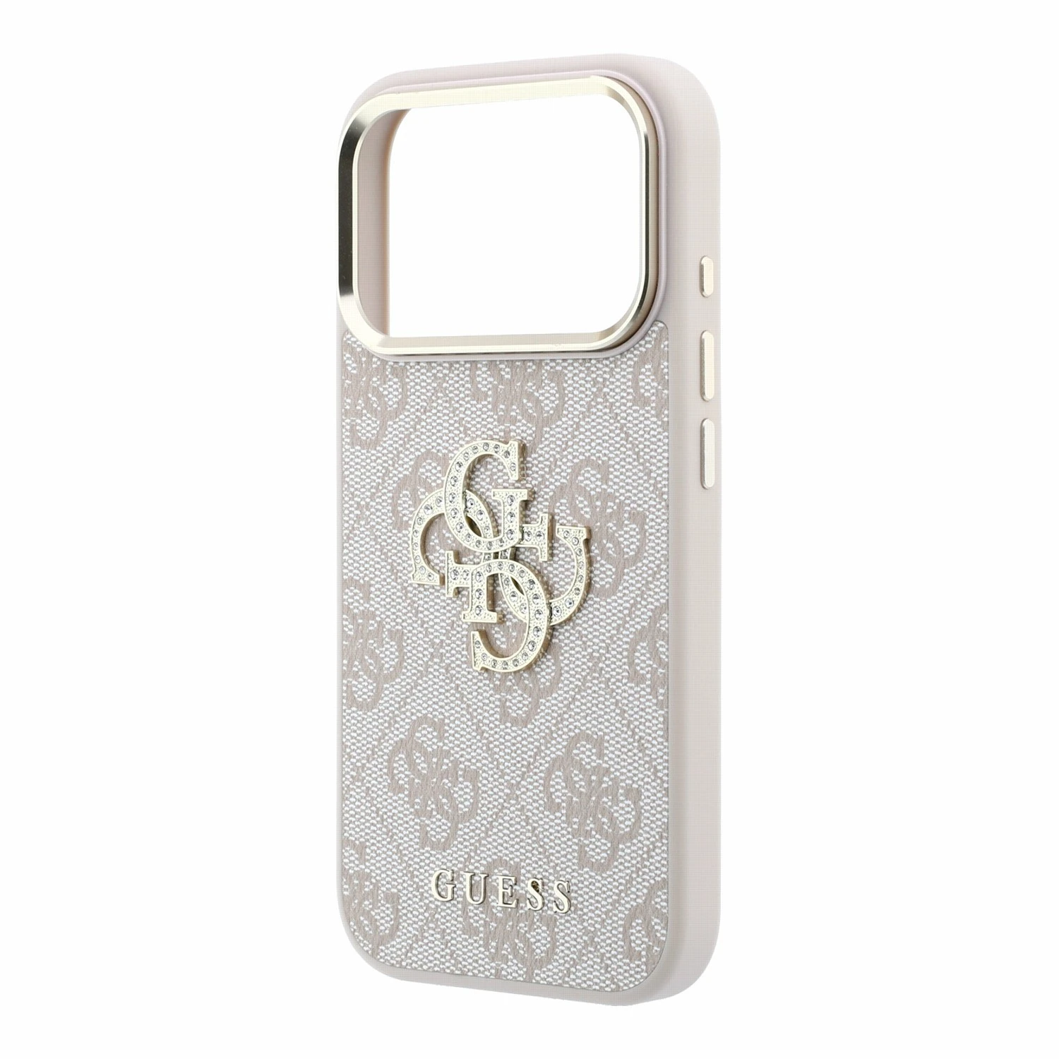 Guess PU 4G Strass Metal Logo Zadní Kryt pro iPhone 18 Pro Max Pink