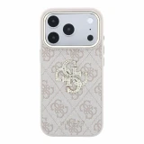 Guess PU 4G Strass Metal Logo Zadní Kryt pro iPhone 18 Pro Pink