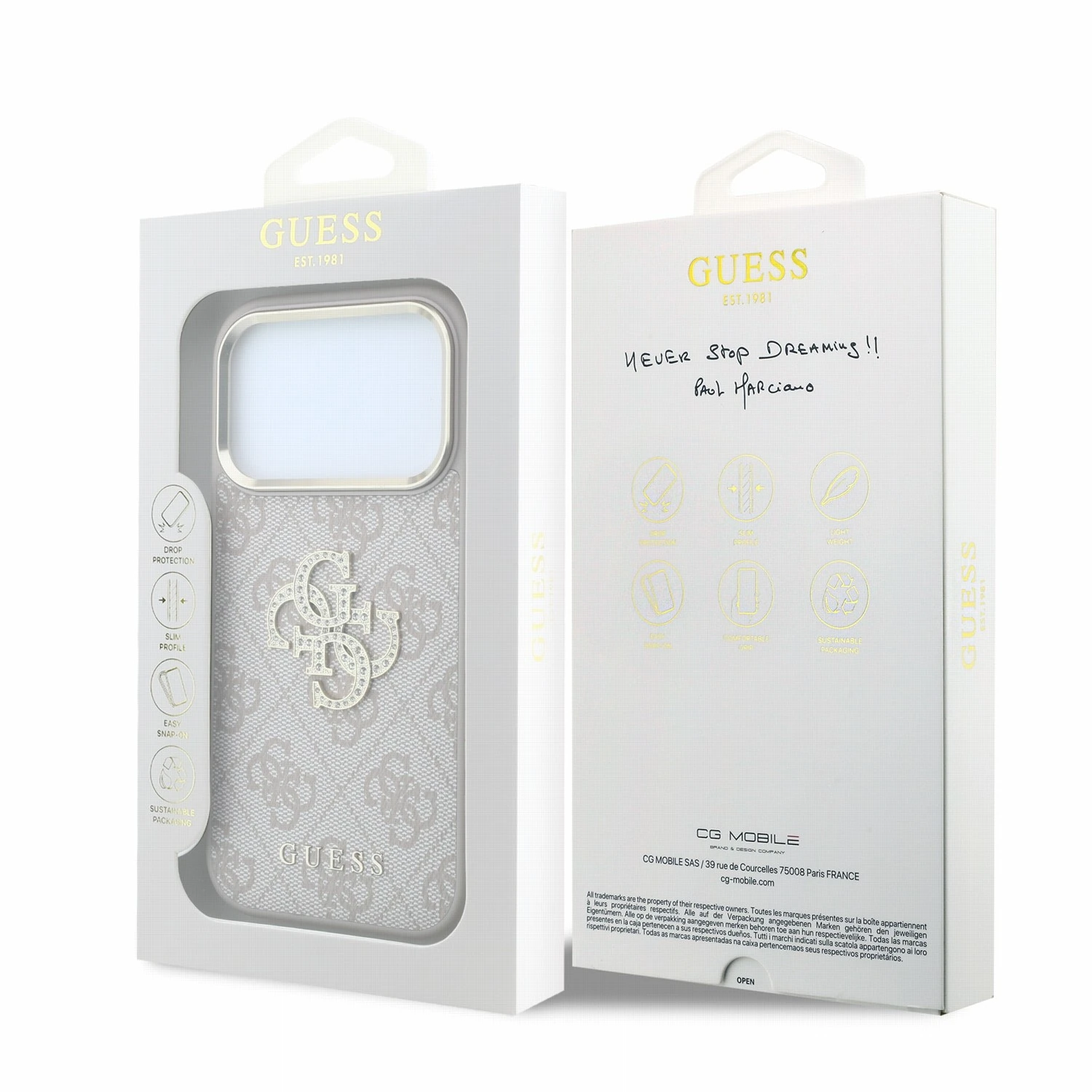 Guess PU 4G Strass Metal Logo Zadní Kryt pro iPhone 18 Pro Pink