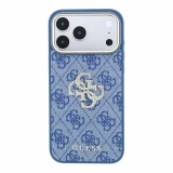 Guess PU 4G Strass Metal Logo Zadní Kryt pro iPhone 18 Pro Max Blue