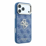 Guess PU 4G Strass Metal Logo Zadní Kryt pro iPhone 18 Pro Max Blue