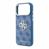 Guess PU 4G Strass Metal Logo Zadní Kryt pro iPhone 18 Pro Max Blue