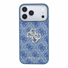 Zadní kryt Guess PU 4G Strass Metal Logo pro Apple iPhone 18 Pro Max, modrá