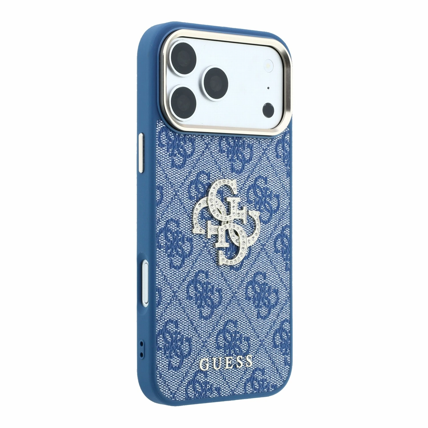Guess PU 4G Strass Metal Logo Zadní Kryt pro iPhone 18 Pro Max Blue