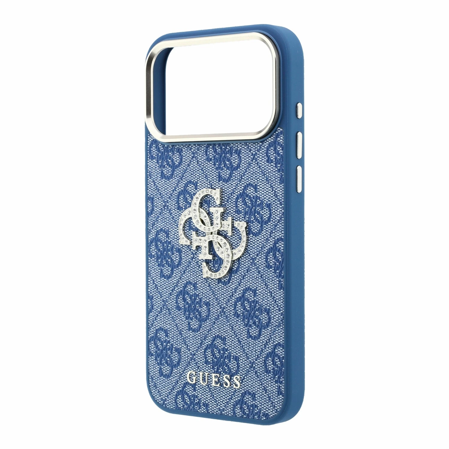 Guess PU 4G Strass Metal Logo Zadní Kryt pro iPhone 18 Pro Max Blue