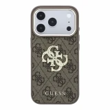 Guess PU 4G Strass Metal Logo Zadní Kryt pro iPhone 18 Pro Max Brown