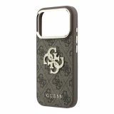 Guess PU 4G Strass Metal Logo Zadní Kryt pro iPhone 18 Pro Max Brown