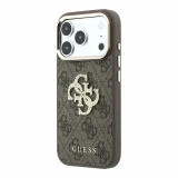 Guess PU 4G Strass Metal Logo Zadní Kryt pro iPhone 18 Pro Brown