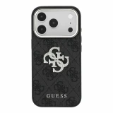 Guess PU 4G Strass Metal Logo Zadní Kryt pro iPhone 18 Pro Max Black