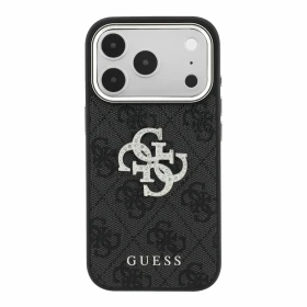 Zadní kryt Guess PU 4G Strass Metal Logo pro Apple iPhone 18 Pro Max, černá