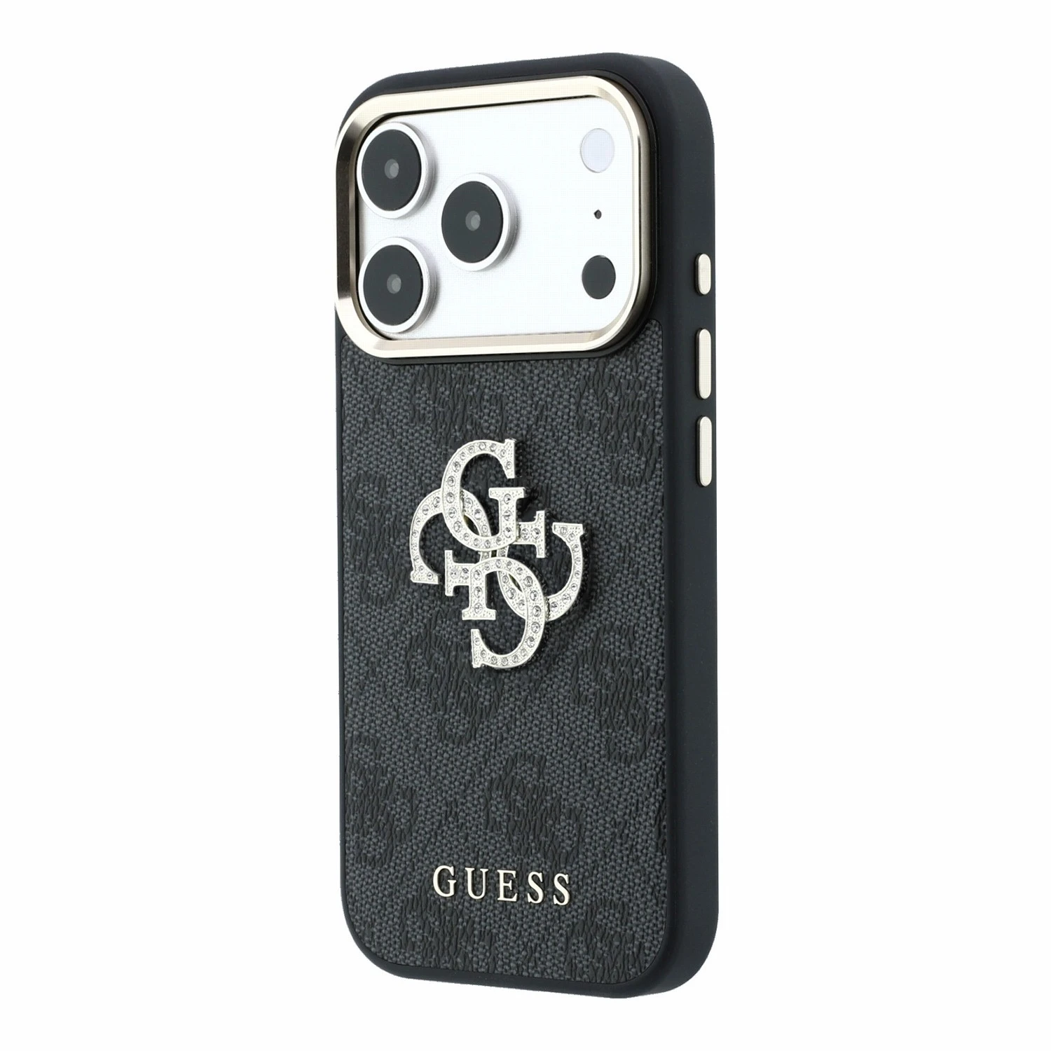 Guess PU 4G Strass Metal Logo Zadní Kryt pro iPhone 18 Pro Max Black