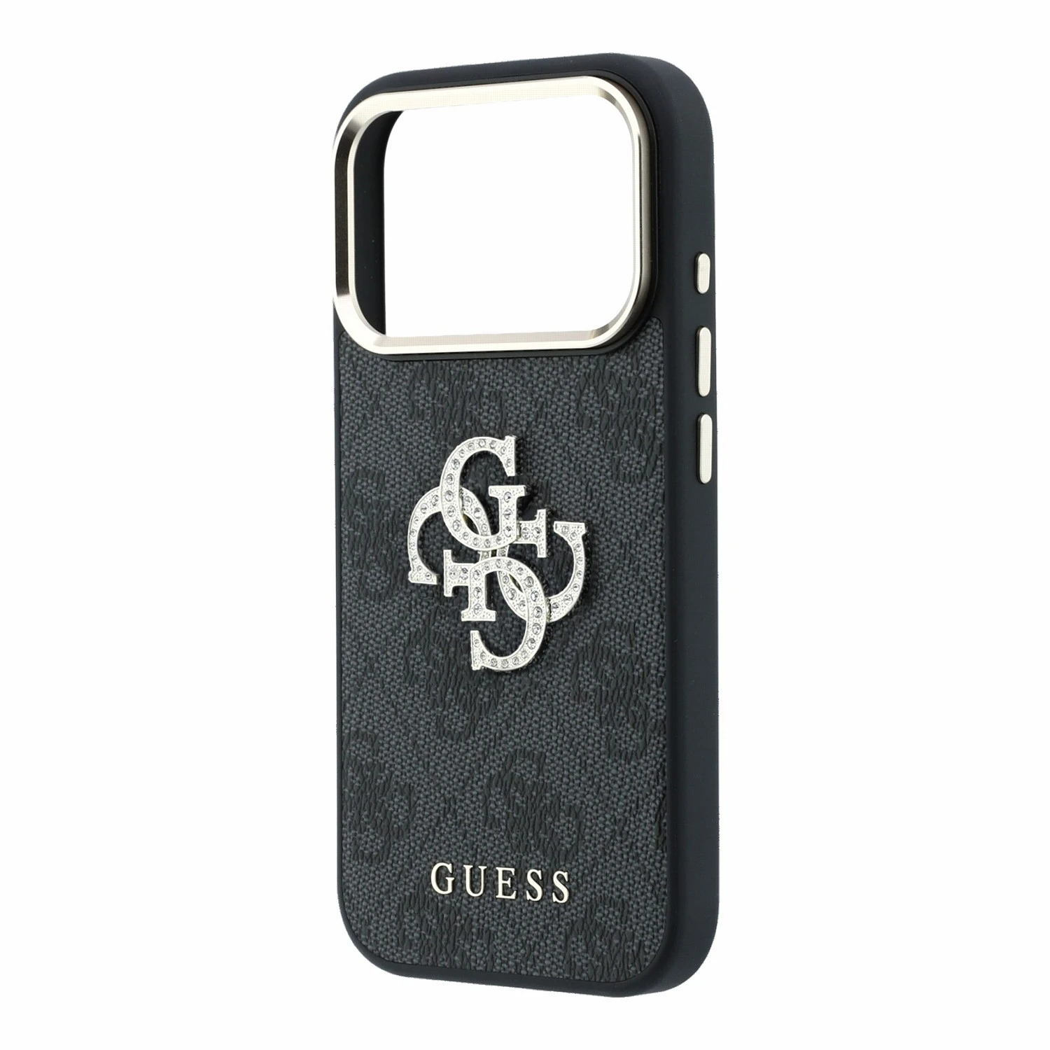 Guess PU 4G Strass Metal Logo Zadní Kryt pro iPhone 18 Pro Max Black