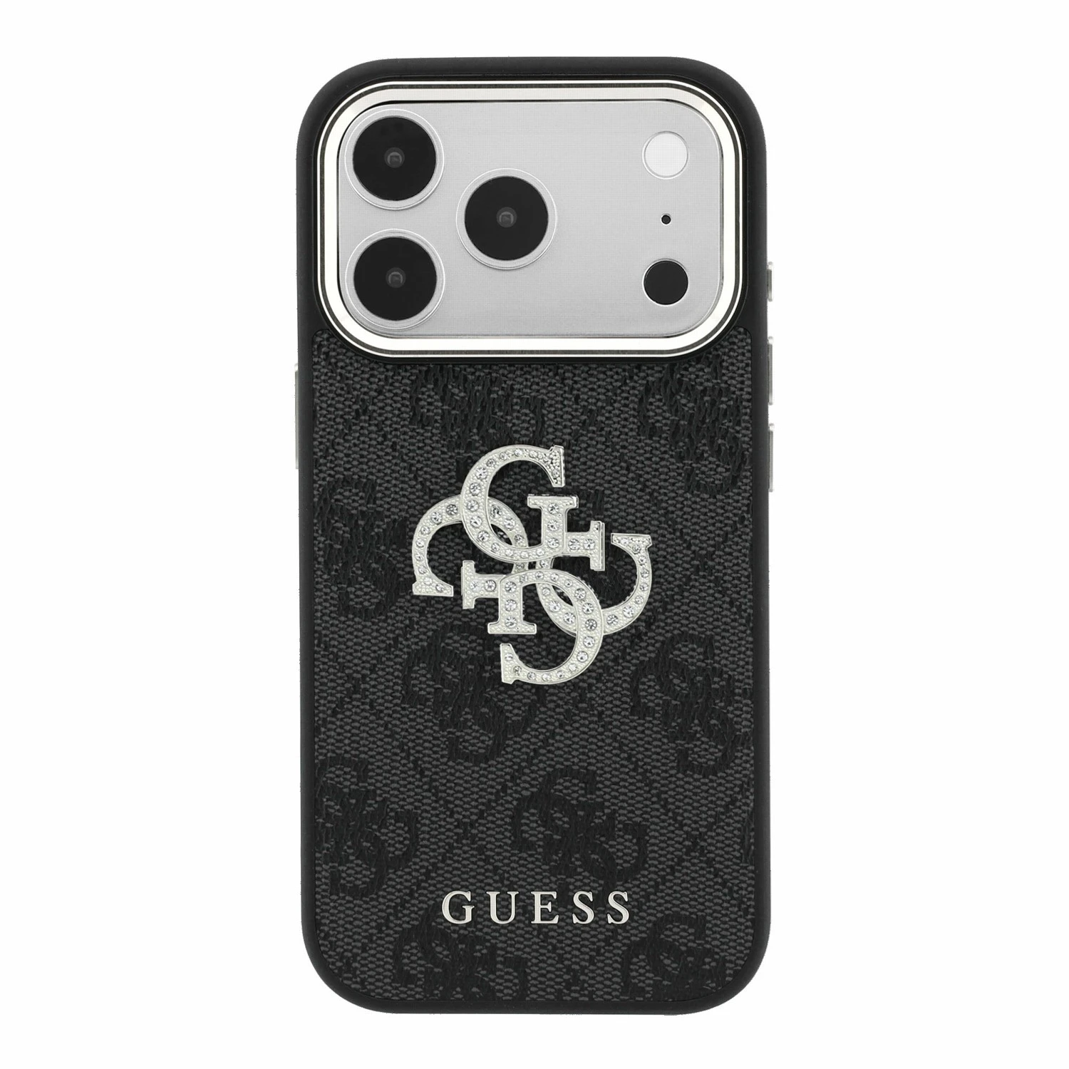 Guess PU 4G Strass Metal Logo Zadní Kryt pro iPhone 18 Pro Black