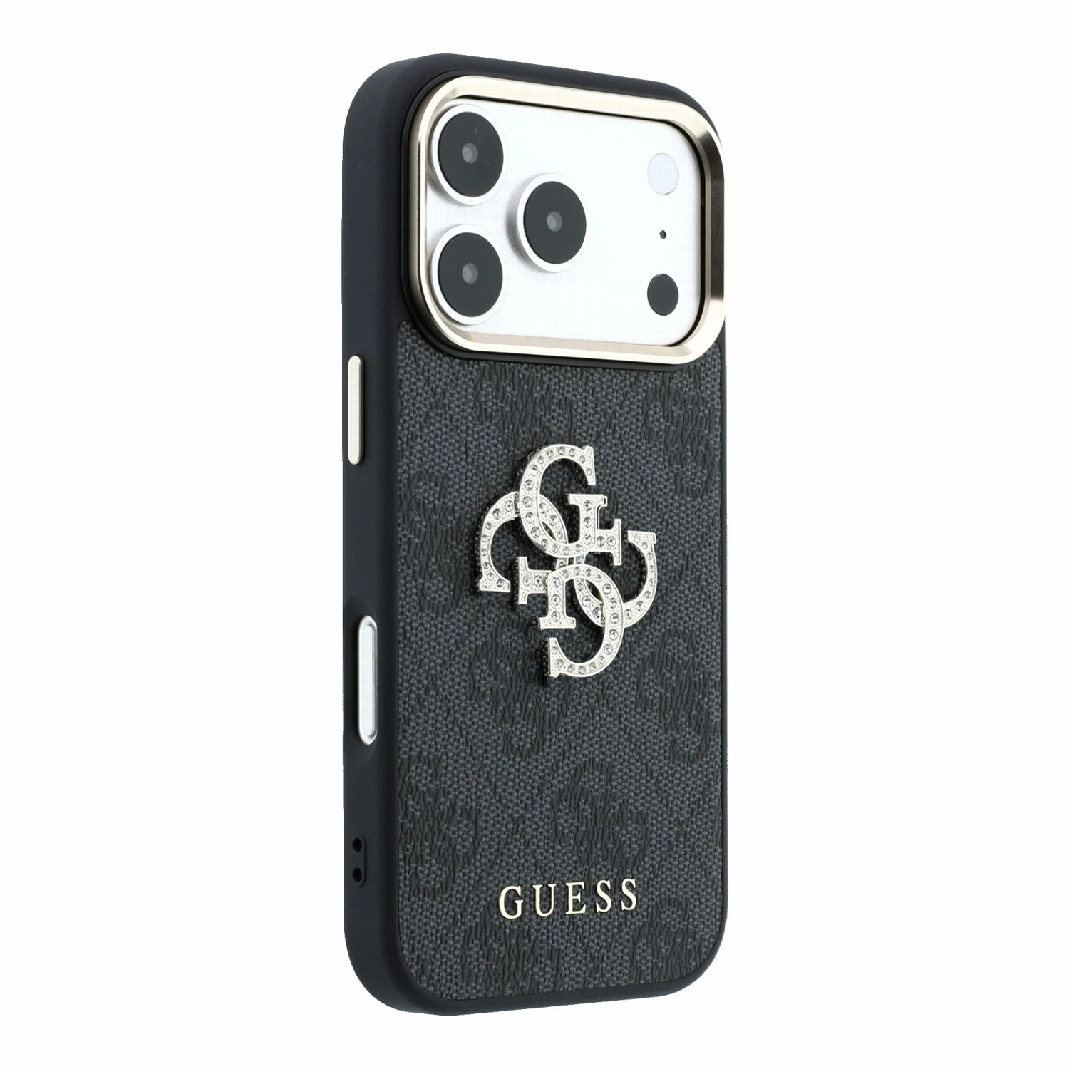 Guess PU 4G Strass Metal Logo Zadní Kryt pro iPhone 18 Pro Black