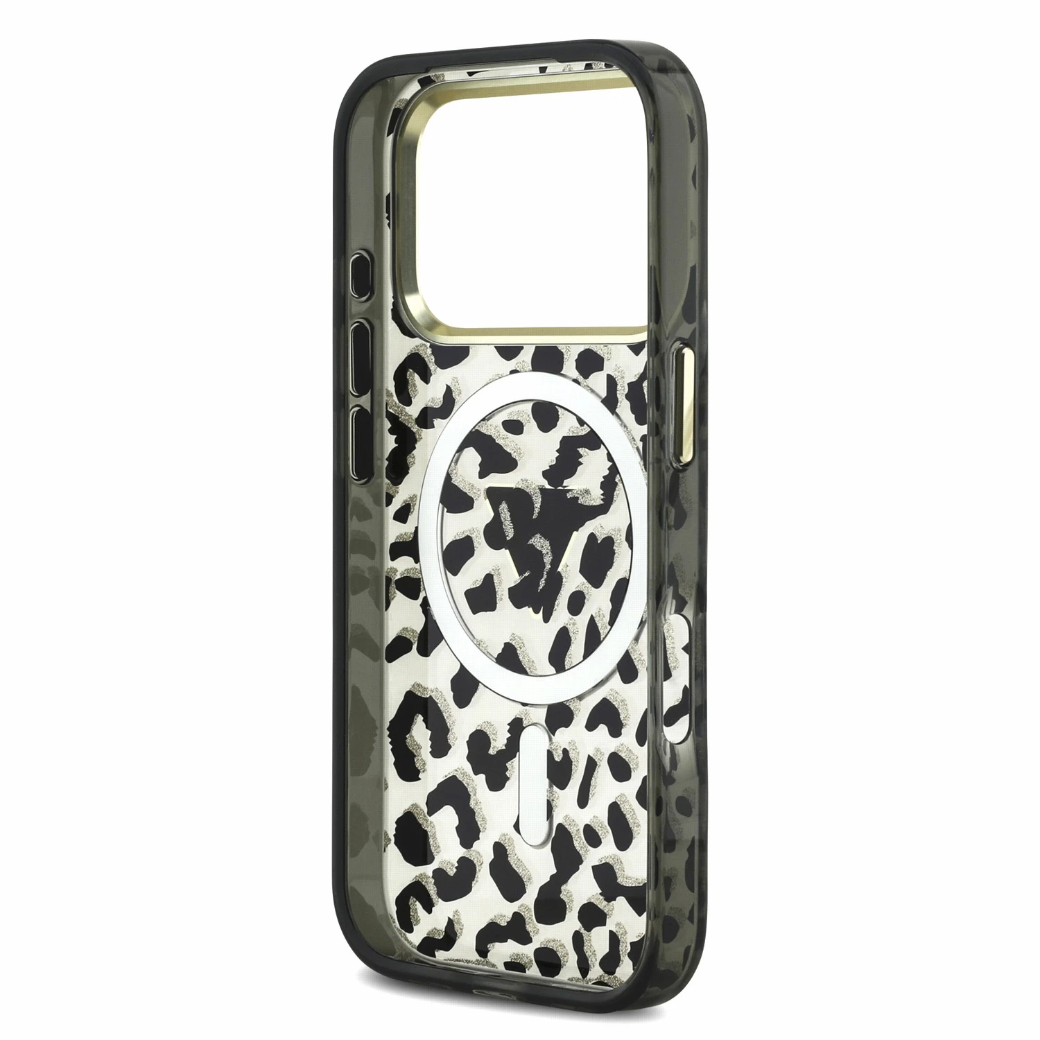 Guess IML Glitter Leopard Triangle Logo MagSafe Zadní Kryt pro iPhone 18 Pro Max Black