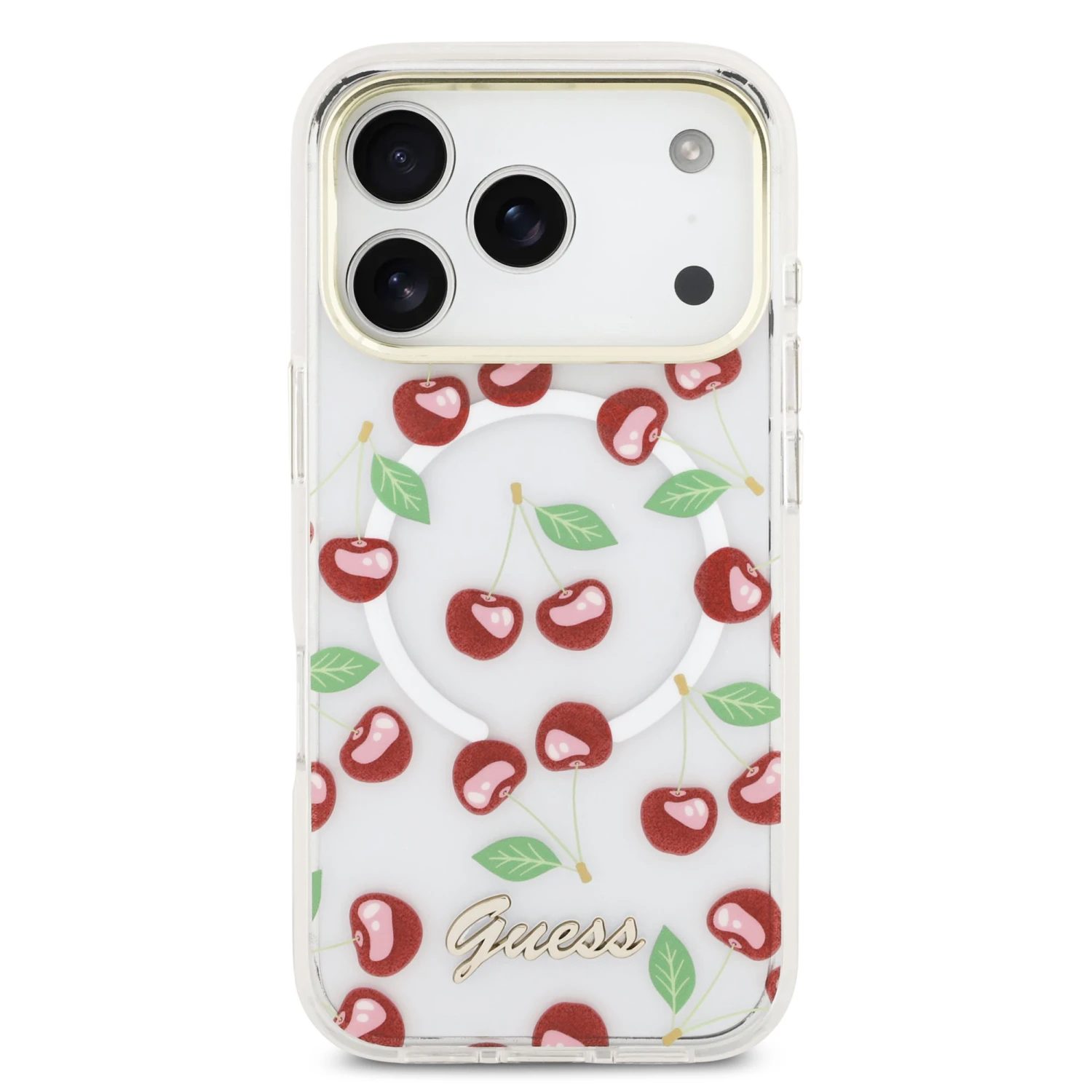 Guess IML Glitter Cherry MagSafe Zadní Kryt pro iPhone 17 Pro