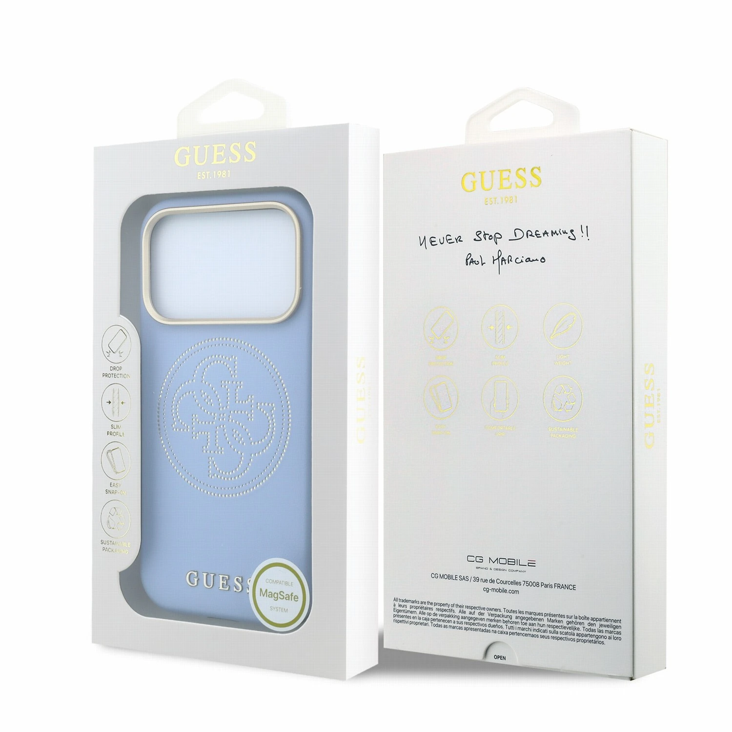 Guess PU Semi Wrap Perforated 4G Logo MagSafe Zadní Kryt pro iPhone 18 Pro Blue