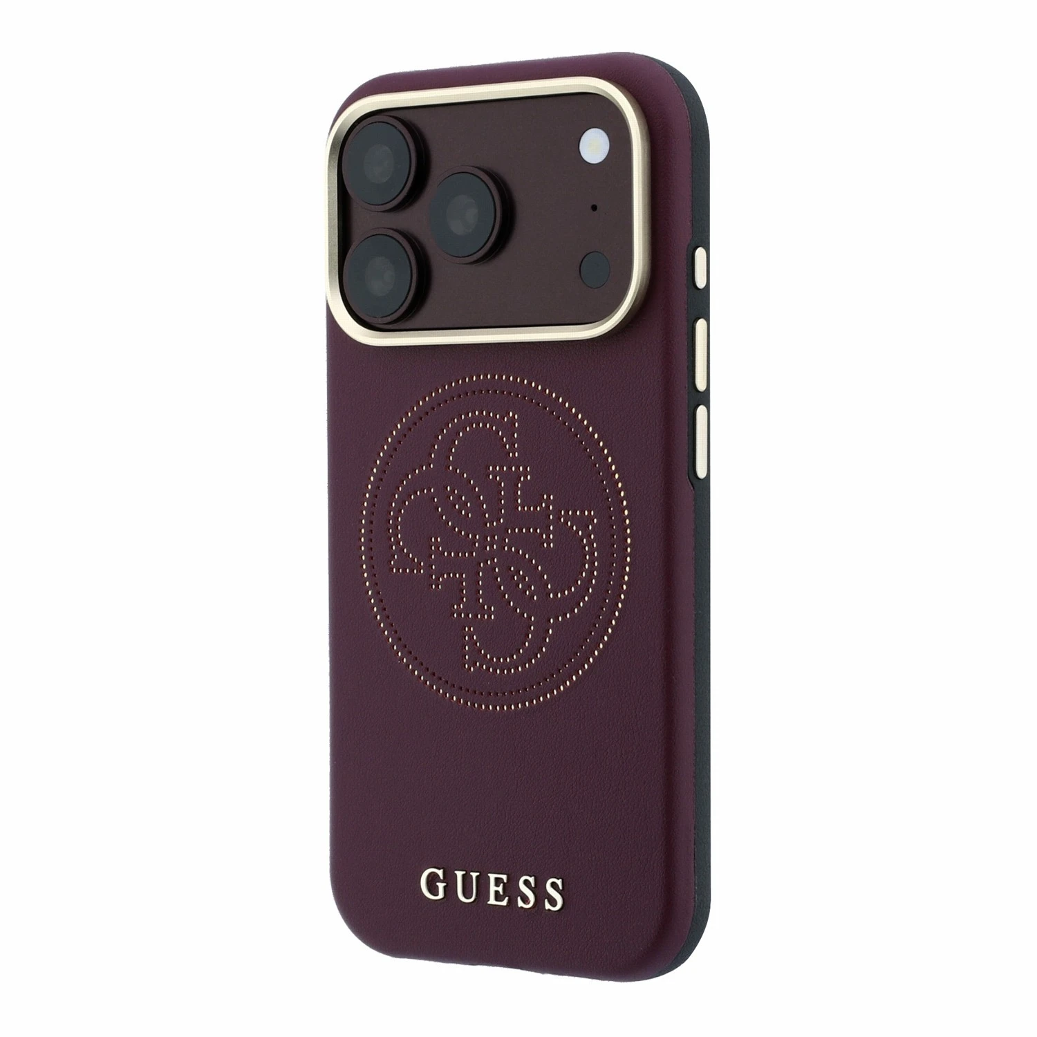 Guess PU Semi Wrap Perforated 4G Logo MagSafe Zadní Kryt pro iPhone 18 Pro Max Burgundy
