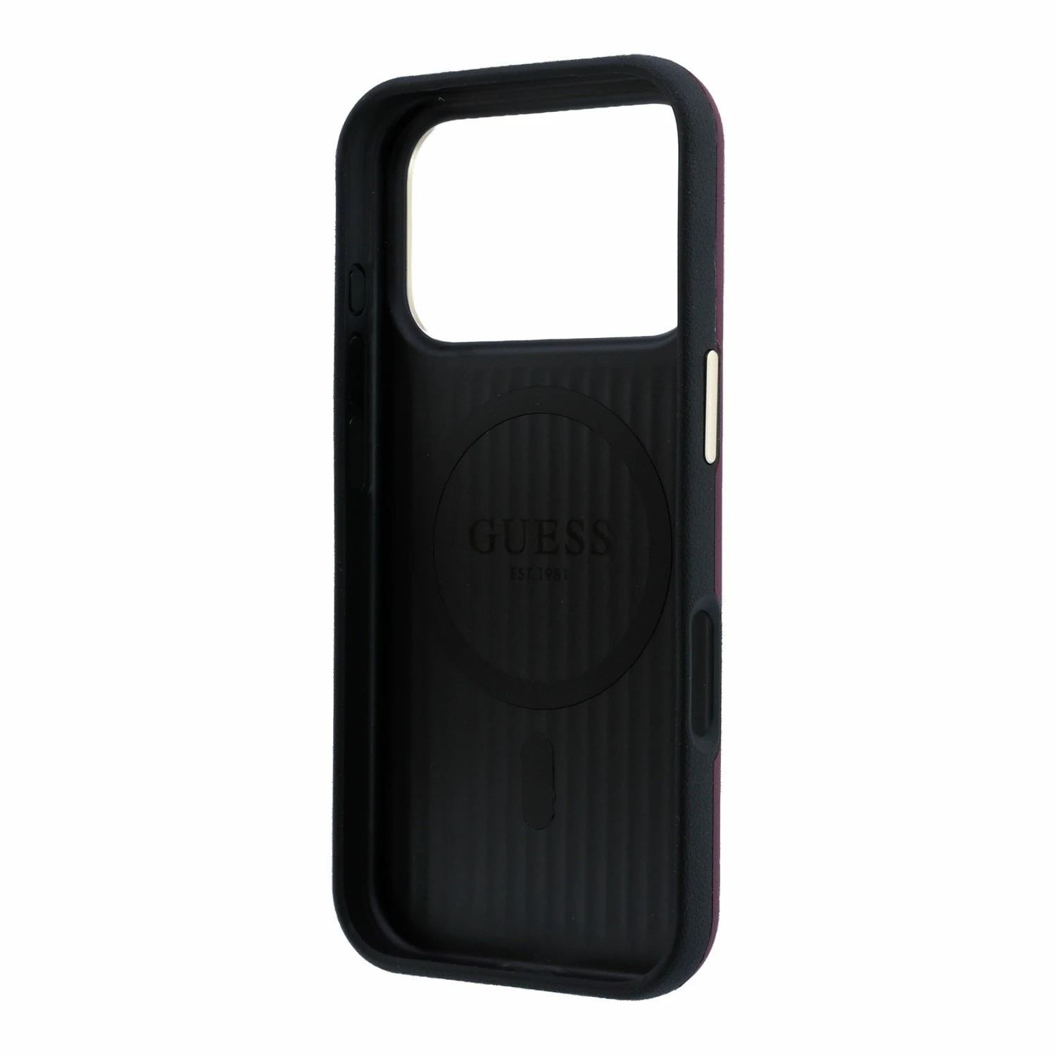 Guess PU Semi Wrap Perforated 4G Logo MagSafe Zadní Kryt pro iPhone 18 Pro Max Burgundy