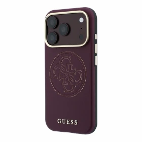 Zadní kryt Guess PU Semi Wrap Perforated 4G Logo MagSafe pro Apple iPhone 18 Pro, burgundy