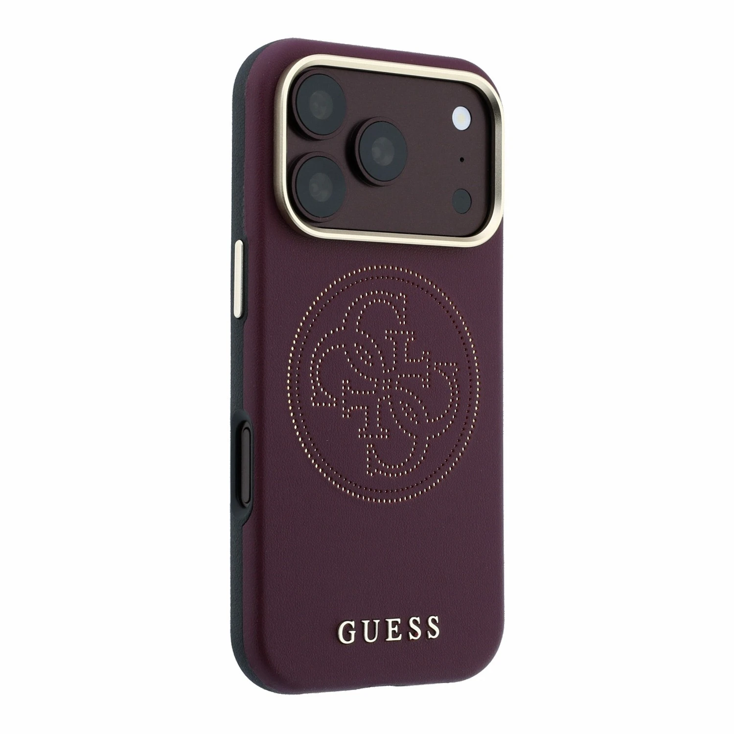 Guess PU Semi Wrap Perforated 4G Logo MagSafe Zadní Kryt pro iPhone 18 Pro Burgundy