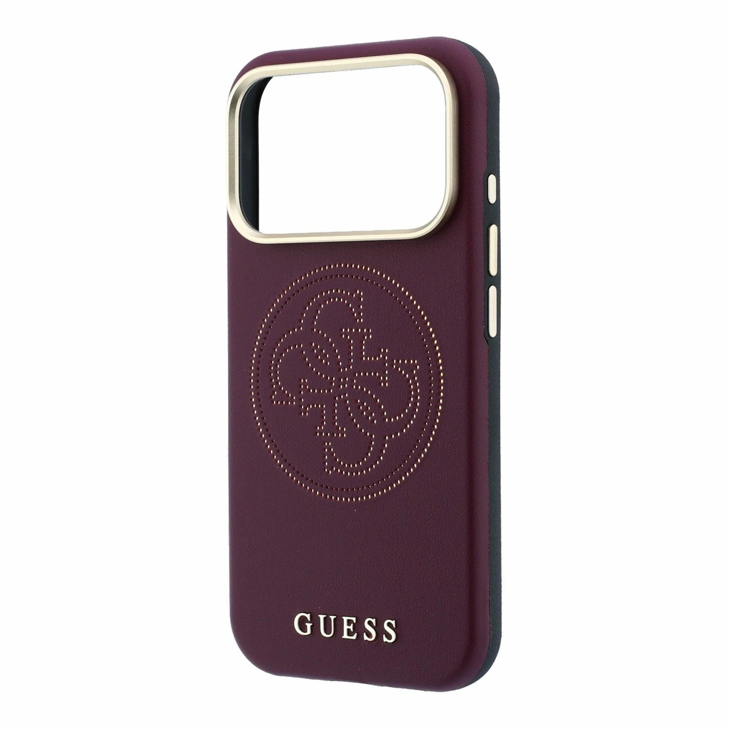 Guess PU Semi Wrap Perforated 4G Logo MagSafe Zadní Kryt pro iPhone 18 Pro Burgundy